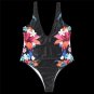 2021 Sexy Plus Size One-Piece Flowers V-Neck Beachwear Swimsuit-Size XL
