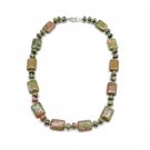Exquisite Natural Unakite Stone 18" Necklace with Flat Rectangle Beads Exquisite Natural Unakite Stone 18" Necklace with Flat Rectangle Beads