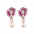 Dramatic Baroque Hot Pink Crystal & Pearl Dangle Earrings Dramatic Baroque Hot Pink Crystal & Pearl Dangle Earrings