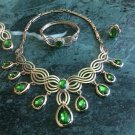 18k Gold Plated Magnificent Jewelry Set - Green Austrian Crystal & CZ