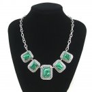 Sharp Retro Silver Tone Necklace with Faux Malachite Stones Sharp Retro Silver Tone Necklace with Faux Malachite Stones
