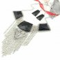 Vintage Black Lucite Chains Long Necklace and Earrings Set - Silver Tone