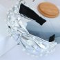 Hot Fluorescent Silver Color Knotted Turban Pu Fabric With Pearls Wide Headband