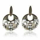 Beautiful Fashion Vintage Luxury White Opal Stone & Crystal Small Disc Earrings