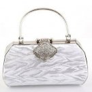 Elegant and Beautiful Evening Bag With Crystal - Satin Silver Elegant and Beautiful Evening Bag With Crystal - Satin Silver