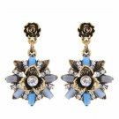 Beautiful Fashion Oriental Purple Flowers Yellow Tone Alloy Earrings
