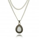 Moonstone Pendant On Double Chain Silver Tone Necklace For Small Neck