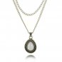 Moonstone Pendant On Double Chain Silver Tone Necklace For Small Neck
