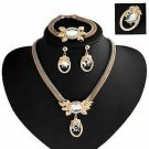 2 Tone Gold Plated Jewelry Set with Clear Rhinestones