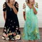 Comfy Summer Casual Print Short Sleeve Zipper Dress in Black or Light Green