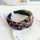 Hot-Fashion Retro Knotted Leopard Skin Fabric With Gold Trim Wide Headband-Pink Hot-Fashion Retro Knotted Leopard Skin Fabric With Gold Trim Wide Headband-Pink