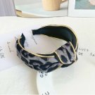Hot-Fashion Retro Knotted Leopard Skin Fabric With Gold Trim Wide Headband-Gray Hot-Fashion Retro Knotted Leopard Skin Fabric With Gold Trim Wide Headband-Gray