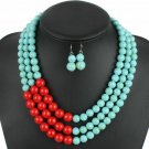 Beautiful & Massive Blue & Red Beads Turquoise Necklace & Earrings Set Beautiful & Massive Blue & Red Beads Turquoise Necklace & Earrings Set