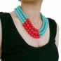 Beautiful & Massive Blue & Red Beads Turquoise Necklace & Earrings Set