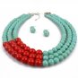 Beautiful & Massive Blue & Red Beads Turquoise Necklace & Earrings Set