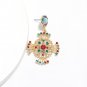 Unique Aztec Mayan Ethnic Round Shape Cross Multi Color Crystal Earrings