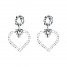 Beautiful Victorian Era Silver Tone Pearl Heart With Clear Lucite Earrings