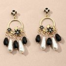 Beautiful Fashion Bohemian Sweet Black Flower Long Pearl Tassel Earrings