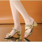 Sensational New Women's Rhinestone Comfortable Heel Sandals - Gold Sensational New Women's Rhinestone Comfortable Heel Sandals - Gold