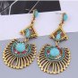 Long & Contemporary Handmade Seashell Shape Turquoise Stone Dangle Earrings