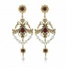 Unique & Beautiful Victorian Era Pearl & Red Lucite Chandelier Earrings Unique & Beautiful Victorian Era Pearl & Red Lucite Chandelier Earrings