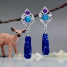 European Bohemian Lapis Lazuli with Amethyst Gemstone Drop Post Earrings European Bohemian Lapis Lazuli with Amethyst Gemstone Drop Post Earrings
