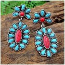 European Bohemian Blue & Red Turquoise Stone Design Post Dangle Earrings European Bohemian Blue & Red Turquoise Stone Design Post Dangle Earrings