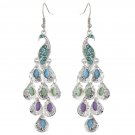 Long & Beautiful Stylish Peacock Turquoise Color Earrings Silver Tone Alloy
