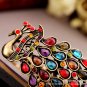 Vintage Handmade Bangle Multi Color Rhinestone Peacock Hinged Cuff Bracelet