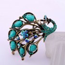 Big Vintage Handmade Bangle Peacock Blue Crystal & Lucite Hinged Cuff Bracelet