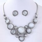 Exceptionally Chic Retro Metal Opal Necklace and Earrings Set