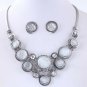 Exceptionally Chic Retro Metal Opal Necklace and Earrings Set