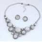 Exceptionally Chic Retro Metal Opal Necklace and Earrings Set