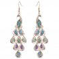 Long & Beautiful Stylish Peacock Turquoise Color Earrings Yellow Gold Tone Alloy