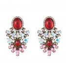 Stunning Big & Bold Design Dark Red & AB Clear Color Crystal Earrings