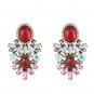 Stunning Big & Bold Design Dark Red & AB Clear Color Crystal Earrings