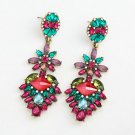 Beautiful Bohemian Ethnic Style Rhinestone Flower Long Earrings - Multi/Red