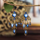 Beautiful Retro Long Blue Heart Lucite & Crystal Tassel Chandelier Hook Earrings Beautiful Retro Long Blue Heart Lucite & Crystal Tassel Chandelier Hook Earrings