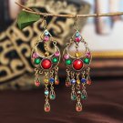 Retro Ethnic Moon 4" Multicolor Lucite & Crystal Tassel Chandelier Hook Earrings