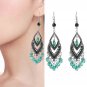 Retro Silver Long Green Water Drop Crystal Tassel Chandelier Hook Earrings