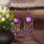 Retro Purple Big Square Lucite & Crystal Tassel Chandelier Hook Earrings