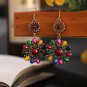 Retro Ethnic Multicolor Sun Lucite & Crystal Drop Hook Earrings