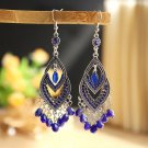 Retro Silver Long Blue Water Drop Crystal Tassel Chandelier Hook Earrings Retro Silver Long Blue Water Drop Crystal Tassel Chandelier Hook Earrings