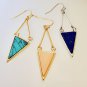 European Triangle Lapis Lazuli Stone Design Dangle Hook Earrings