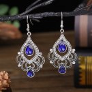 Radiant Silver Lace Blue & Clear Crystal Chandelier Hook Earrings