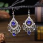 Radiant Silver Lace Blue & Clear Crystal Chandelier Hook Earrings