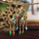 Retro Ethnic Peacock Multicolor Lucite & Crystal Tassel Chandelier Hook Earrings