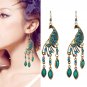 Retro Ethnic Peacock Multicolor Lucite & Crystal Tassel Chandelier Hook Earrings