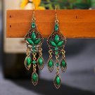 Beautiful Retro Long 3 Tassel Green Lucite & Crystal Chandelier Hook Earrings
