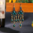 Beautiful Retro Long 3 Tassel Deep Sea Blue Lucite & Crystal Chandelier Earrings